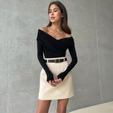 Women Jumpsuit Long Sleeve Cross Slim High Waist off-the-Shoulder Jumpsuit