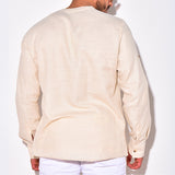 Men Shirt Summer Cotton and Linen Long-Sleeved T-shirt Casual Shirt