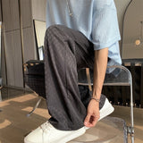 Men Sweatpants Chessboard Grid Drape Ice Silk Pants Men's Summer Straight Hong Kong Style