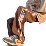 Men Sweatpants Striped Sports Trousers Loose Straight Wide Leg