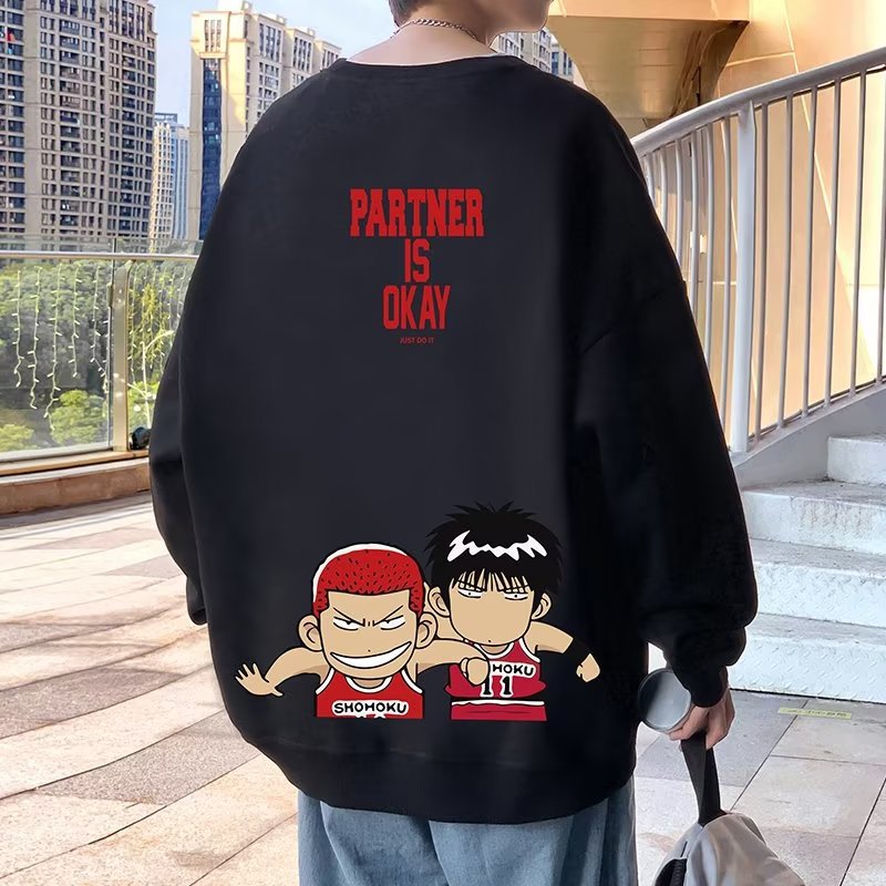 Men Hoodie Cartoon Anime Print Autumn Sweater Male Loose