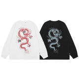 Men Long Sleeve Shirt Blue Dragon Printed Long Sleeve Bottoming T-shirt Men and Women Basic All-Matching Casual