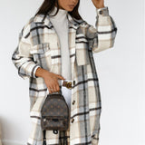 Plaid Trench Coat Spring and Autumn Women's Long Sleeve Plaid Printed