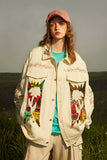 Unisex Jacket Autumn Twill Floral Coat Women's Clothing