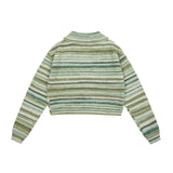 Women Sweater Color Block Knitted Cardigan Lapel Short Sweater