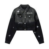 Men Denim Jacket XINGX Embroidered Denim Jacket Male and Female Couples Wear Washed Distressed Jacket