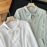 Women T-Shirt Autumn Korean Style Elegant Versatile Solid Color Top Shirt