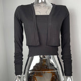 Women Long Sleeve Shirt Vest Long Sleeve Cardigan Two-Piece Suit