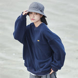 Men Fleece Lined Hoodie Crew Neck Sweater Men's Loose Winter Casual Pullover Long Sleeve Sports Top