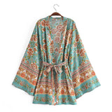 Women T-Shirt Spring Printed Cardigan Long Sleeve Belt Top