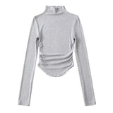 Women T-Shirt Slim Fit Turtleneck Ins Style Autumn Short Elastic Top for Women
