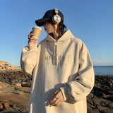 Men Hoodie Suede Sweater Men's Spring and Autumn Washed Loose Men's Embroidered Hooded