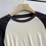 Women T-Shirt Long Sleeve T-shirt Female Contrast Color Slim Fit Autumn Winter Coat
