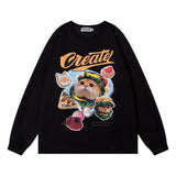Men Hoodie Kitten Printed Crew Neck Sweatshirt Boys Loose Top Pullover Shirt