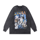 Men Long Sleeve Shirt Printing Wash Bottoming Long Sleeve T-shirt Men and Women Hiphop Street