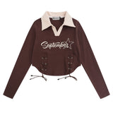 Women Long Sleeve T-Shirt Long Sleeve T-shirt Girls Autumn Ins Lapel Color Matching