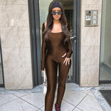 Women Jumpsuit Winter Fashion U-Neck Long-Sleeved Jumpsuit