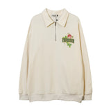 Men Hoodie Rose Flower Letter Print Sweatshirt Men's Loose Lapels Half Zip Pullover