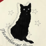 Men Hoodie Flocking Black Cat Embroidered Crew Neck Sweater