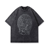 Men T Shirt Hip Hop Cartoon Anime Print Washed and Worn Short Sleeve T-shirt Men and Women