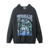 Men Hoodie Robot Printed Hoodie Men's Washed Make Old Ripped