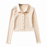 Women T-Shirt Slim Bottoming Shirt Retro Short Cardigan Long Sleeve T-shirt