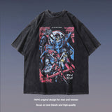 Men T Shirt Cotton Short-Sleeved T-shirt Men and Women Distressed Letters Anime Print
