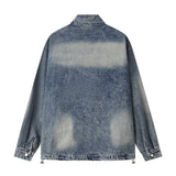 Men Denim Jacket Washed and Worn Zip Denim Jacket Men's Denim Jacket