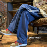 Men Sweatpants Striped Sweatpants Men's Straight Wide-Leg Pants
