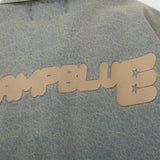 Men Denim Jacket Letter Patterned Denim Jacket Men's Autumn and Winter Clothing Loose All-Matching Washed and Worn
