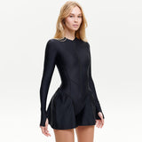 Women Co-Ord Set Zipper Tight Skirt Jumpsuit Long Sleeve Sports