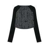 Women Long Sleeve T-Shirt Ripped Short-Sleeved T-shirt Girls Slim Design