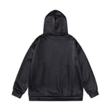 Men Hoodie PU Leather Hooded Sweater Men's Autumn and Winter Locomotive Style Loose Leather Coat Hooded Pullover Coat