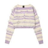 Women Sweater Knitted Cardigan Hanging Color Matching Cropped Sweater Coat