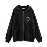 Men Hoodie Masked Zipper Hooded Sweater Men's Worn-out Design Sense Baggy Coat