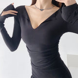 Women T-Shirt Women's Sexy Long Sleeve T-shirt Flare Sleeve Underwear Blouse Top