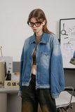 Unisex Jacket Autumn Floral Offset Denim Coat Women's Clothing