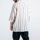Men Shirt Casual Men's Stand Collar Striped Loose