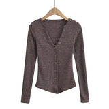 Women T-Shirt Top Women Autumn and Winter Undershirt Short V-neck Knitted