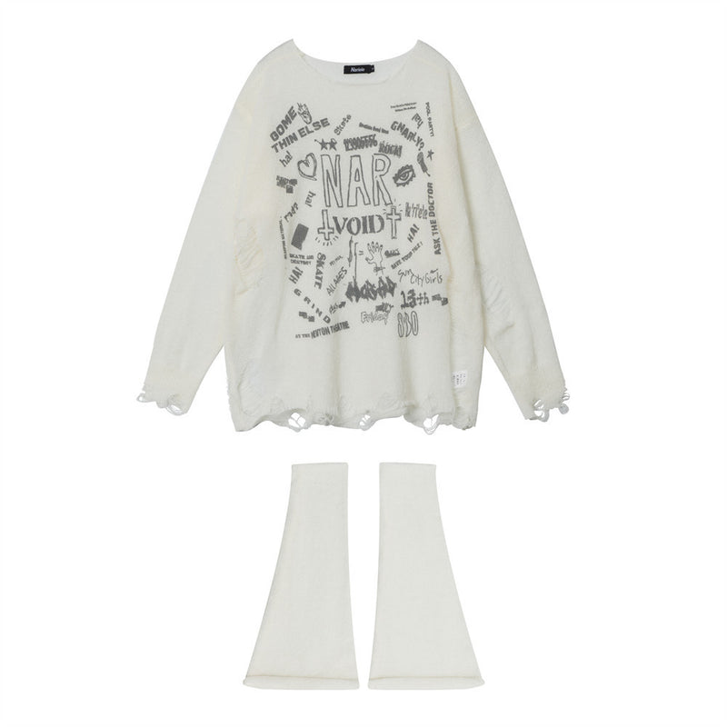 Women Sweater Distressed Knitwear High Street Letters Loose Autumn