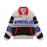 Men Cotton Mixed Jacket Coat Racing Suit Men's Winter Cotton Padded Stitching Embroidery Letters Polo Collar Jacket