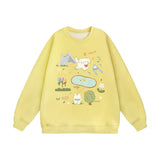 Men Hoodie round Neck Sweater Men's Cartoon Print Top Hip Hop Loose Long Sleeve Pullover Loose