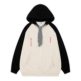 Men Hoodie Color Matching Cardigan Sweater Boys Loose Tie Decoration Long Sleeve Hooded Jacket