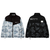 Men Cotton Padded Jacket Coat Printed Stitching Cotton Coat Jacket Men's Ins Loose down Jacket Cotton-Padded Jacket