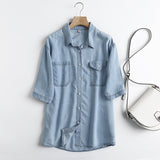 Women T-shirt Denim Shirt Women's Summer Short Sleeve Loose