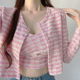 Women Long Sleeve Shirt Classic Style Plaid Camisole Coat Cardigan