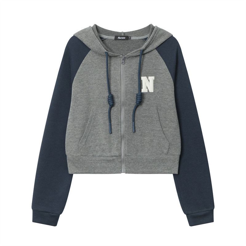 Women Hoodie Color Matching Cropped Hoodie Girls Autumn Leisure Sports