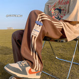 Men Sweatpants Striped Sports Trousers Loose Straight Wide Leg