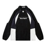 Men Hoodie Color Contrast Patchwork V-neck Pullover Sweater Racing Suit