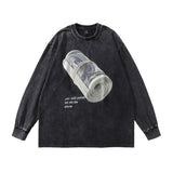 Men Long Sleeve Shirt Printed Heavy Washing Long Sleeve Bottoming T-shirt Men and Women Vintage